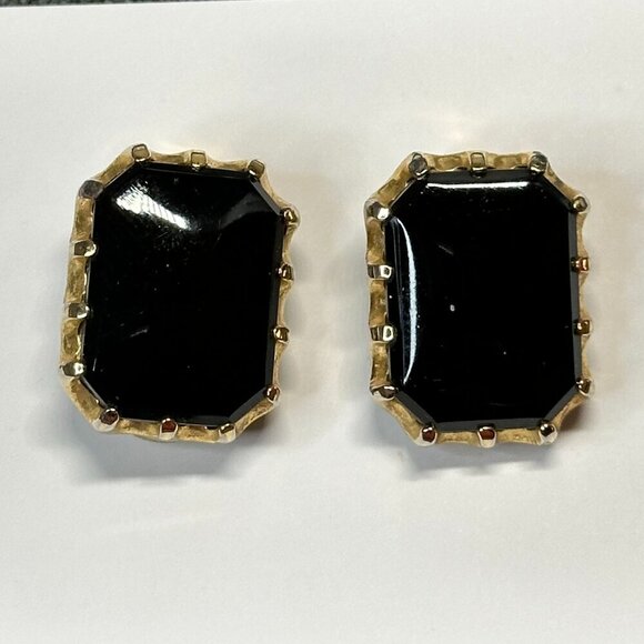 ✨ 1980’s VINTAGE NINA RICCI CLIP-ON EARRINGS - BLACK & GOLD ✨ - Picture 1 of 7